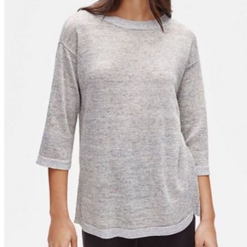 Eileen Fisher Women's Light Gray Linen 3/4 Sleeve Tunic Sweater Size L/XL